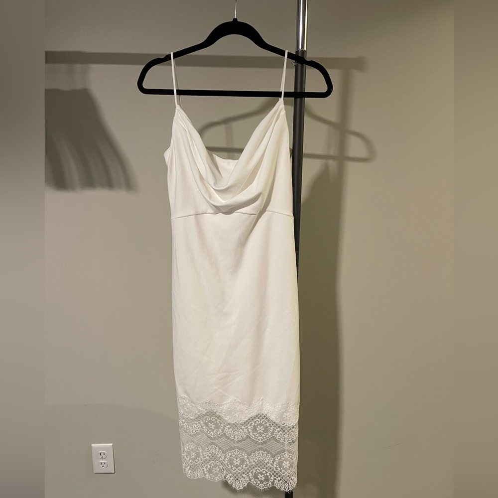 SHO by Tadashi Shoji Drape Neck Midi Dress - Cloud White